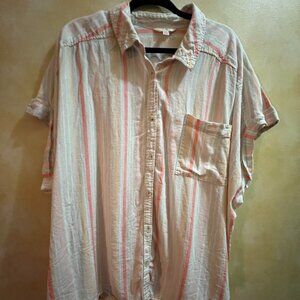 terra & Sky Short-Sleeve Striped Button-Front Blouse – Plus Size 3x